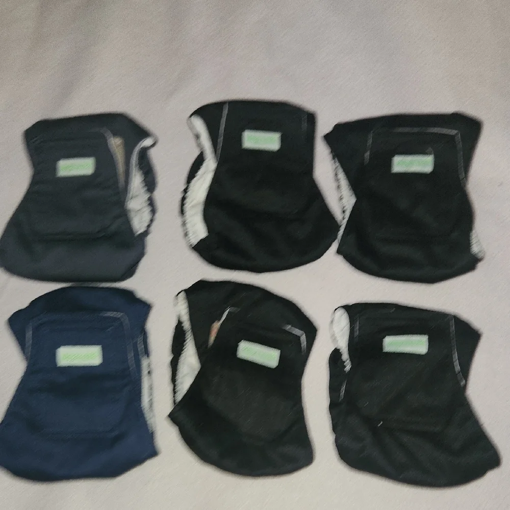 Set of Six Black and Navy Cloth Doggy Wrap Band Diapers